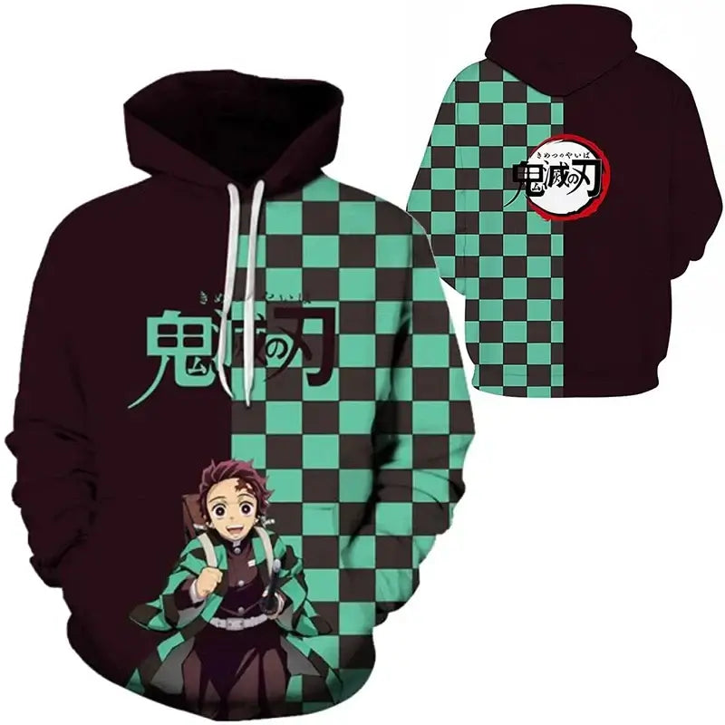 A trendy 3D Anime Hoodie featuring a funny graphic print, designed as an oversized hip-hop pullover for men and women.