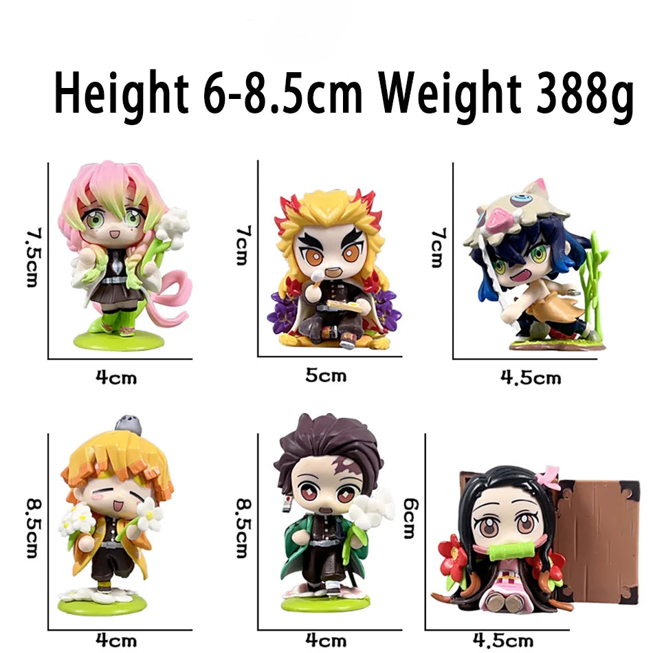 A colorful Demon Slayer Blind Box containing a random cute PVC anime figure of Tanjiro or Nezuko, used as a desktop ornament.