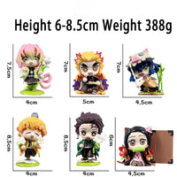 A colorful Demon Slayer Blind Box containing a random cute PVC anime figure of Tanjiro or Nezuko, used as a desktop ornament.