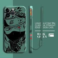A premium Kakashi Itachi Phone Case featuring square liquid silicone design and anime art for Apple iPhone 15, 14, and 13 Pro Max.