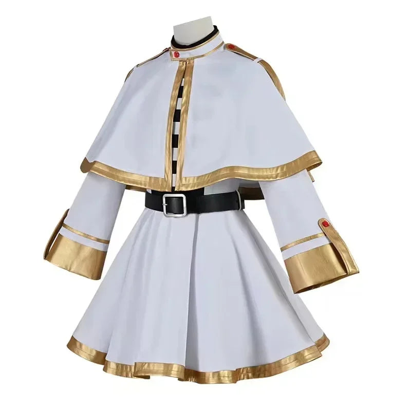 Frieren Cosplay Costume Set featuring dress, wig, elf ears, and earrings for anime enthusiasts.