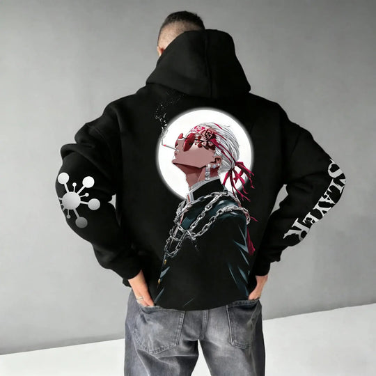 Demon Slayer Parent-Child Cotton Hoodie featuring an anime character design on the back in an oversized fit.