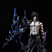 A large 33cm Bleach Ichigo Figure made of PVC, featuring two interchangeable battle forms and Zangetsu sword for anime desktop decoration.