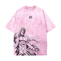 A vintage Washed T-shirt ONE PIECE Doflamingo in an oversized Harajuku style, suitable for men and women's fitness and street fashion.