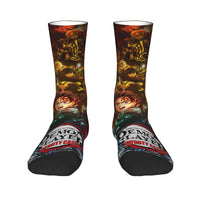 Breathable Demon Slayer Socks featuring Nezuko Kamado and Giyu Tomioka patterns, designed as trendy non-slip skateboard stockings for men and women.