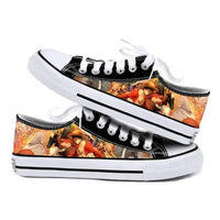 Trendy One Piece Canvas Shoes featuring Riman printed anime art, designed as breathable low-top flat sneakers for boys, girls, and couples.