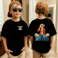 One Piece Luffy Kids T-Shirt Pure Cotton Boys Top short sleeve crew neck Japanese anime print summer tee children ages 7-13