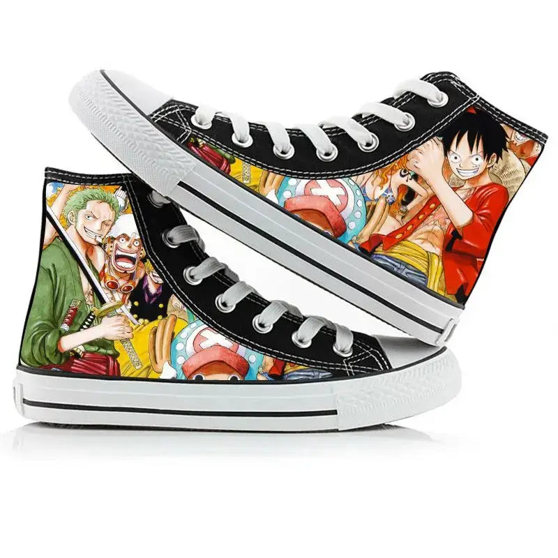 One Piece Anime Canvas Shoes Luffy Zoro hand-painted high top sneakers boys girls casual