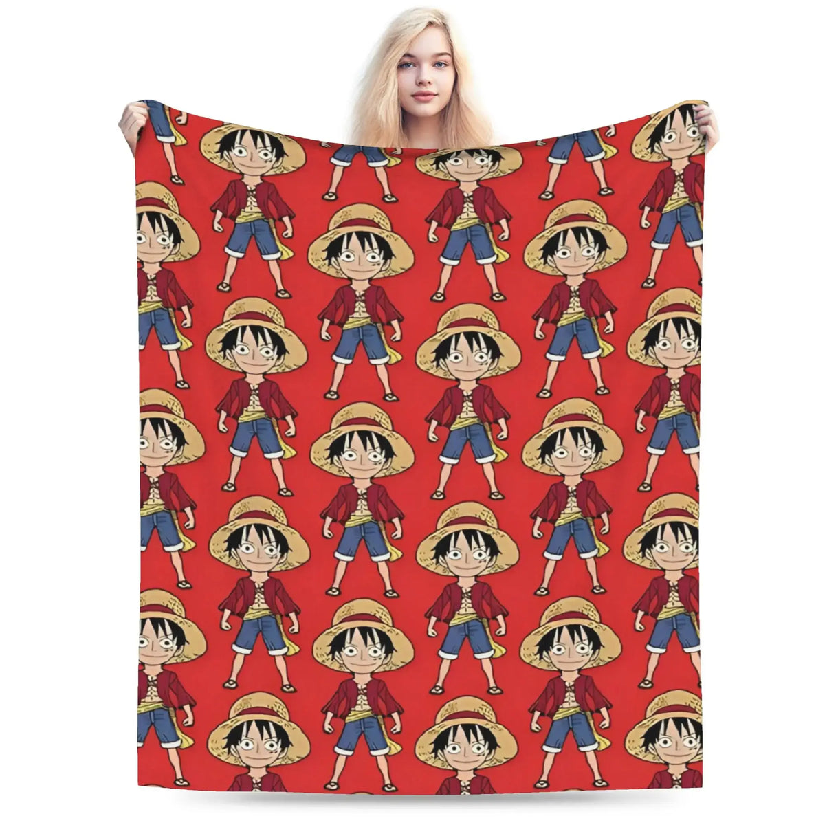 Stay warm with this One Piece Luffy Blanket! 🏴‍☠️ Premium knitted fleece throw for beds and sofas. Soft anime home decor. Shop the trend now!