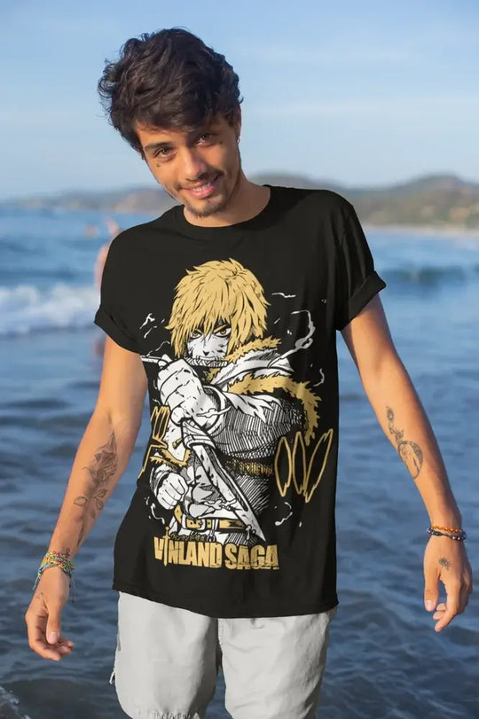 Thorfinn Askeladd T-Shirt Vinland Saga soft cotton Viking anime tee with O-neck collar short sleeves and graphic artwork front view