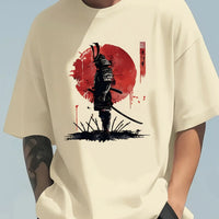 Japanese Samurai Pattern T-shirt 100 Cotton Summer Top