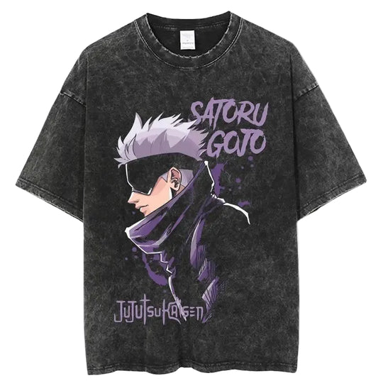 Jujutsu Kaisen Vintage Washed Cotton T-Shirt featuring Satoru Gojo illustration