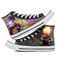 A pair of hot Dragon Ball Goku Canvas Shoes, anime fashion sneakers with a graffiti design for men, women, teenagers, and students.