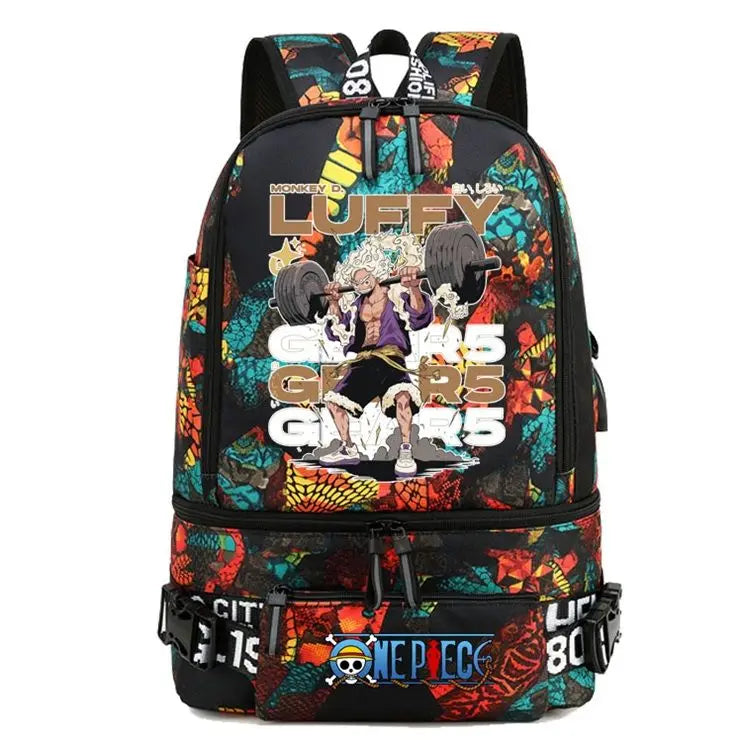 One Piece Anime Polyester School Travel Backpack featuring vibrant artwork and stylish design for teens.