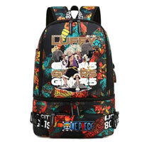One Piece Anime Polyester School Travel Backpack featuring vibrant artwork and stylish design for teens.