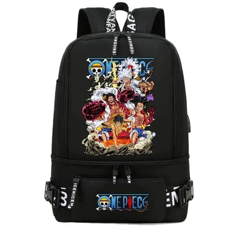 One Piece Anime Polyester School Travel Backpack featuring vibrant artwork and stylish design for teens.