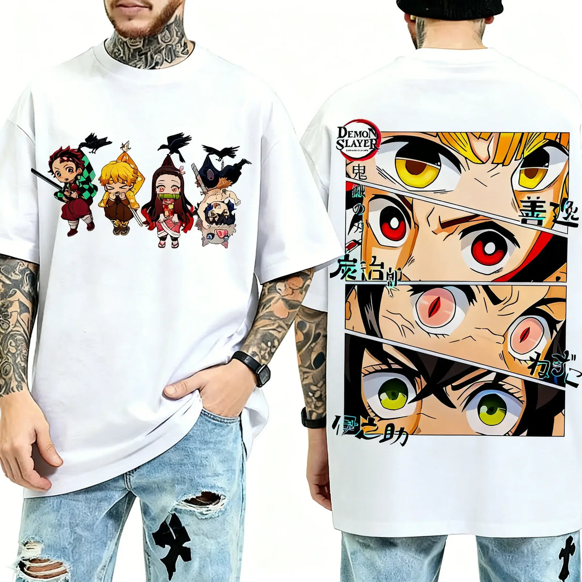 Demon Slayer Y2K Harajuku Anime T-Shirt flat lay Y2K Harajuku anime streetwear summer casual
