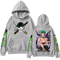One Piece Zoro Anime Hoodie Sweatshirt back view cotton pullover Y2K anime streetwear casual