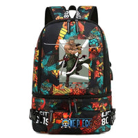 One Piece Anime Polyester School Travel Backpack featuring vibrant artwork and stylish design for teens.