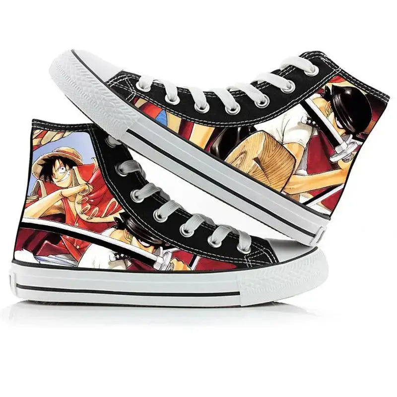 One Piece Anime Canvas Shoes Luffy Zoro hand-painted high top sneakers boys girls casual