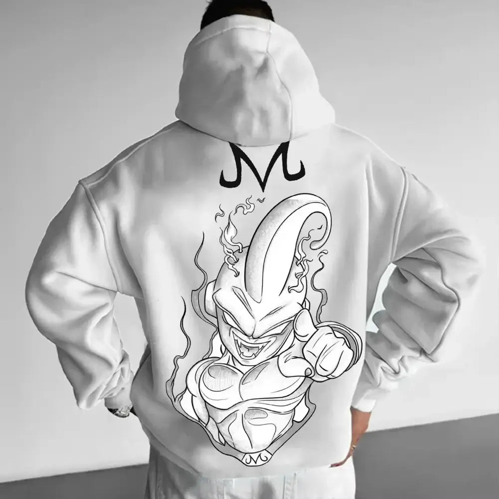 A comfortable Majin Buu Hoodie featuring a cute Japanese anime graphic, designed as a long-sleeve parent-child sweater for men and boys.