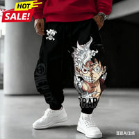 Luffy Gear 5 Pants: Sun God Nika winter streetwear joggers with anime character design, trendy Y2K style.