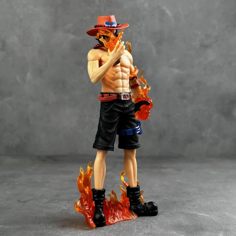 A premium Fire Fist Ace Figure DX 10th Anniversary edition made of PVC, showcasing Portgas D. Ace with flame effects in a dynamic battle pose.
