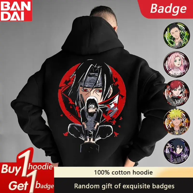 Naruto Sasuke Pure Cotton Anime Loose Hoodie Bandai 2026 unisex autumn winter fashion sweater