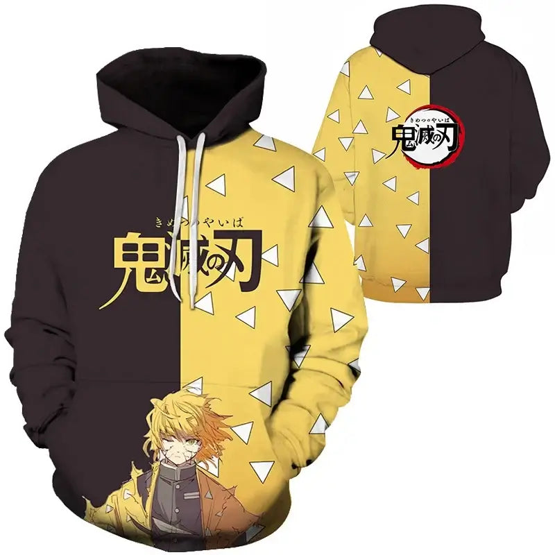 A trendy 3D Anime Hoodie featuring a funny graphic print, designed as an oversized hip-hop pullover for men and women.
