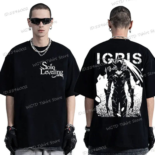 A high-quality 100% cotton Solo Leveling T-shirt for men with a cool Sung Jin-woo short sleeve tee design.