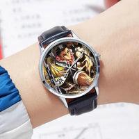 A stylish Demon Slayer Watch featuring two-dimensional anime art of Rengoku Kyoujurou and Tokitou Muichirou, designed as a trendy business wristwatch.