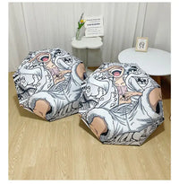 An automatic One Piece Nika Luffy Fold Umbrella with a three-fold design, featuring Gear 5 anime art and black glue sunscreen.