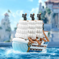A Pop Mart One Piece Vehicles blind box packaging containing a surprise Grand Line Series ship figure for home decoration.