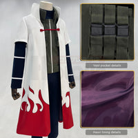 Namikaze Minato Cosplay Costume showcasing the full set with details on vest pocket and haori lining.