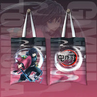 A stylish Shinobu Kocho Canvas Bag featuring a cute cartoon print of the Insect Hashira, designed as a small Japanese style shoulder handbag for women.