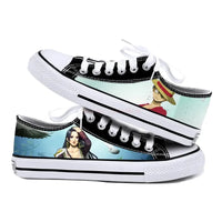 One Piece Anime Low Top Canvas Sneakers flat lay pair printed anime canvas couple birthday gift