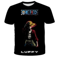 A breathable One Piece Luffy T-shirt featuring a cartoon graphic, designed as a loose-fit casual top for men and boys.