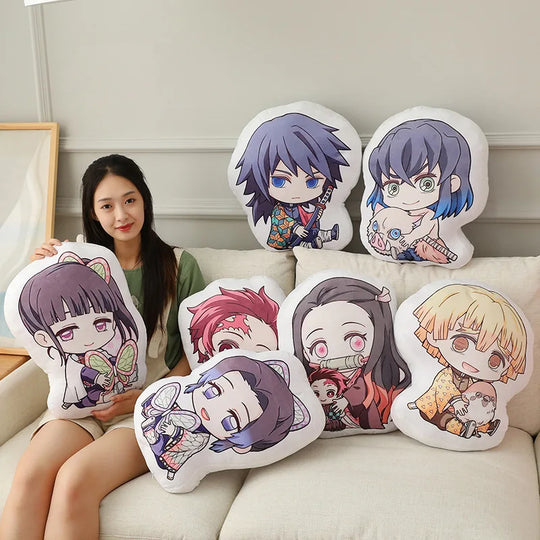 Demon Slayer Nezuko Kawaii Stuffed Plush Doll displayed on sofa anime cushion decoration gift