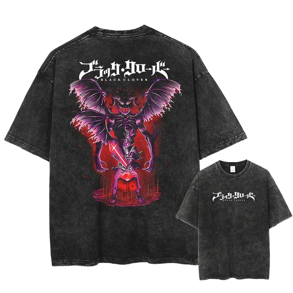 Asta Black Clover Manga Streetwear T-Shirt featuring a graphic design on a washed cotton oversized tee.
