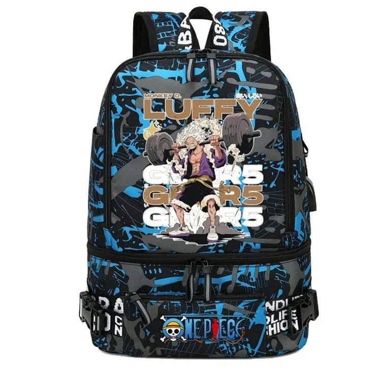 One Piece Anime Polyester School Travel Backpack featuring vibrant artwork and stylish design for teens.