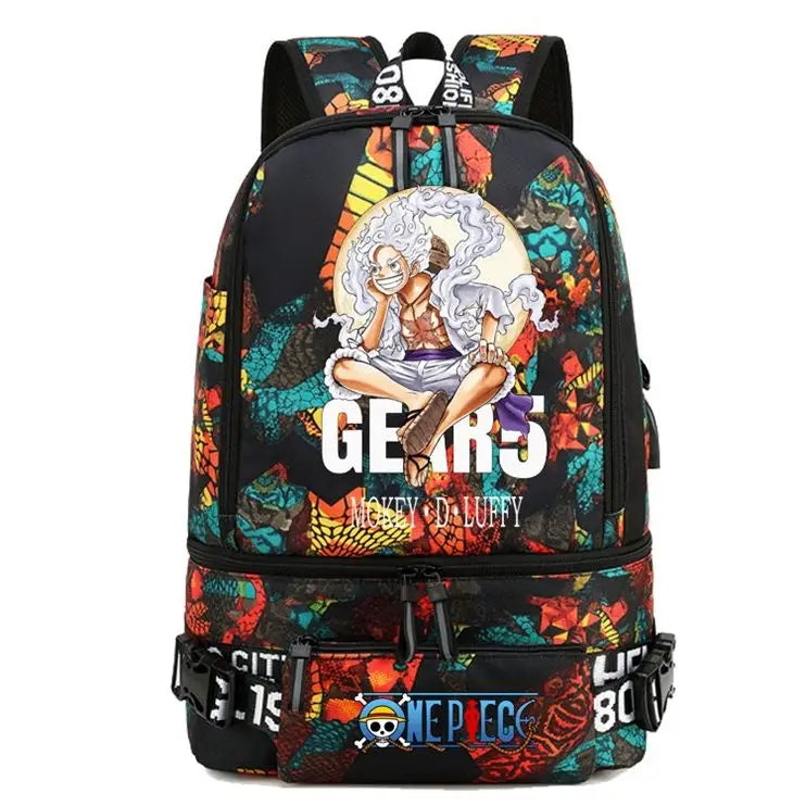 One Piece Anime Polyester School Travel Backpack featuring vibrant artwork and stylish design for teens.