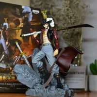 A detailed 15cm Dracule Mihawk Figure made of PVC, featuring "Hawk Eyes" holding the Black Blade Yoru, perfect for One Piece anime collection.