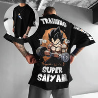 Close-up of Dragon Ball Vegeta Harajuku Oversized Anime T-Shirt Vegeta print detail retro fabric