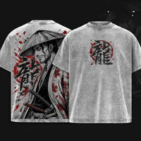 Kyoraku Shunsui Bleach Graphic Cotton T-Shirt featuring detailed design with samurai and floral elements.