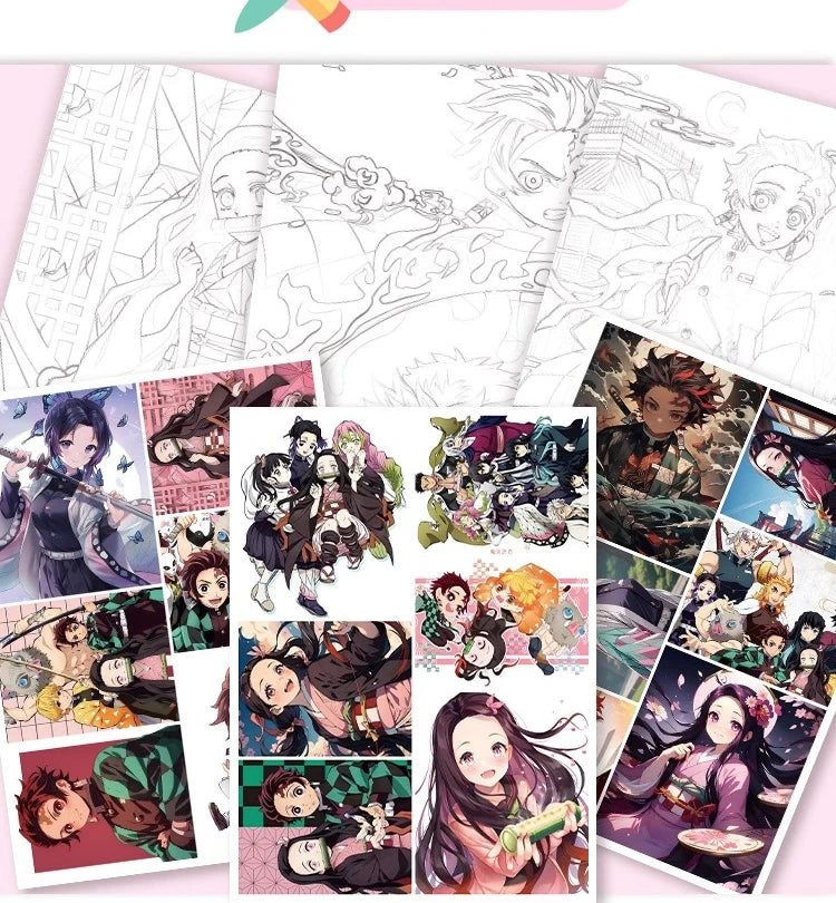 Demon Slayer Anime Colouring Book Children DIY hand-drawn line drawing graffiti creative gift