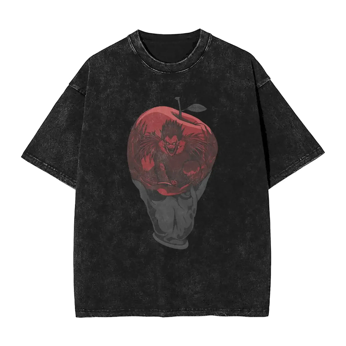 L Lawliet T-Shirt Death Note vintage washed cotton graphic tee with oversized fit O-neck collar and drop-shoulder short sleeves front view