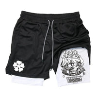 Black Five-Leaf Clover Double-Layer Sports Shorts with Pockets