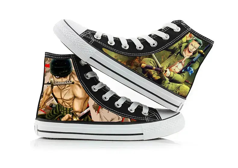 One Piece Anime Canvas Shoes Luffy Zoro hand-painted high top sneakers boys girls casual