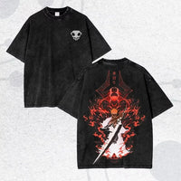 Bleach T-Shirt Vintage Washed Anime Streetwear oversized nylon-cotton blend Y2K hip-hop Bleach anime graphic washed finish applique unisex S to XXXL front view