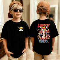 One Piece Luffy Kids T-Shirt Pure Cotton Boys Top short sleeve crew neck Japanese anime print summer tee children ages 7-13